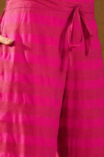 Women pink viscose rayon ethnic motifs printed straight kurta palazzos with dupatta