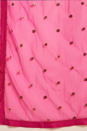 Women pink viscose rayon ethnic motifs printed straight kurta palazzos with dupatta