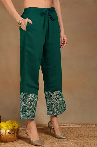 Women teal silk blend solid straight festive kurta palazzos with dupatta