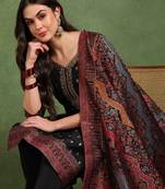 Women black silk blend solid woven design straight kurta trousers with dupatta