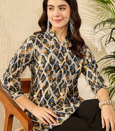 Women blue viscose rayon abstract printed regular top