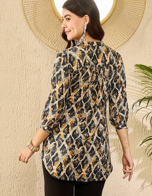 Women blue viscose rayon abstract printed regular top 4