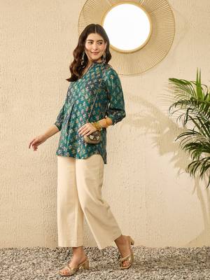 Green ethnic motifs printed regular top 3