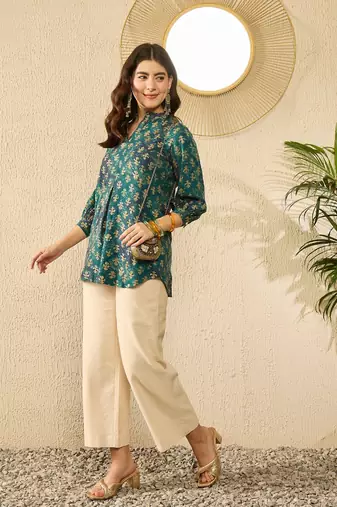 Green ethnic motifs printed regular top