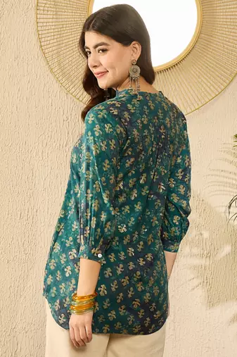 Green ethnic motifs printed regular top