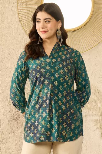 Green ethnic motifs printed regular top