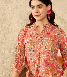 Women pink viscose rayon floral printed regular top