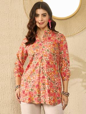 Women pink viscose rayon floral printed regular top 3