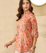 Women pink viscose rayon floral printed regular top