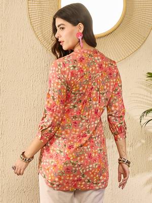 Women pink viscose rayon floral printed regular top 4