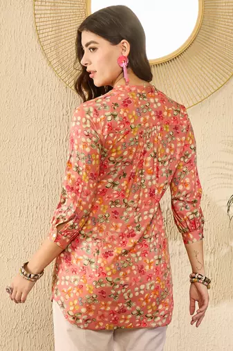 Women pink viscose rayon floral printed regular top