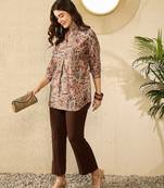 Women maroon silk blend floral printed regular top