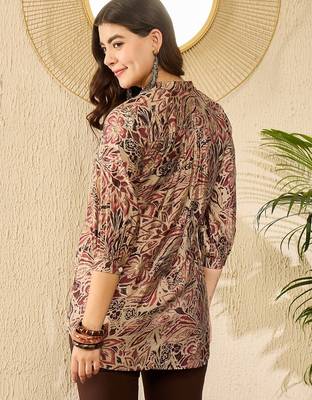 Women maroon silk blend floral printed regular top 4