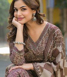 Brown Printed Cotton Kurta Set with Dupatta 