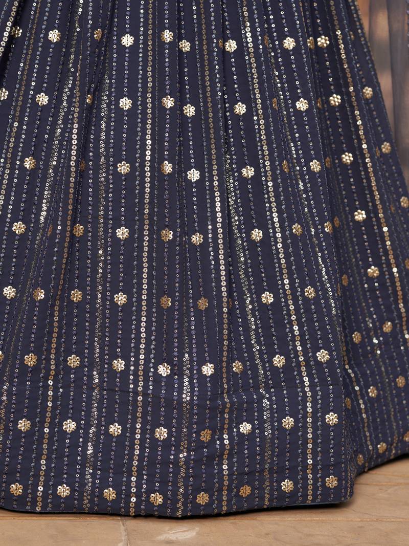  Grey Dori Zari Sequins Embroidered Georgette Wedding Indian Lehenga Dress Design