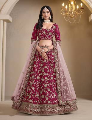 Magenta Embroidered Art Silk Designer Lehenga Choli 1