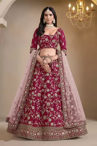 Magenta Embroidered Art Silk Designer Lehenga Choli
