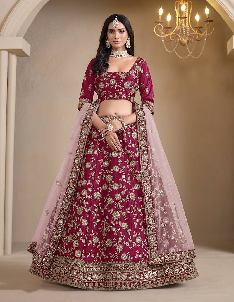 Magenta Embroidered Art Silk Designer Lehenga Choli