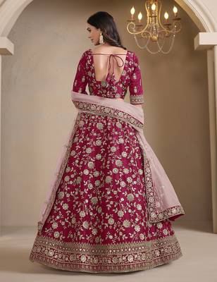 Magenta Embroidered Art Silk Designer Lehenga Choli 3