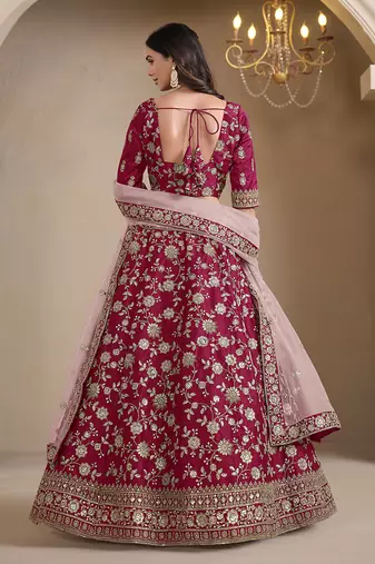 Magenta Embroidered Art Silk Designer Lehenga Choli