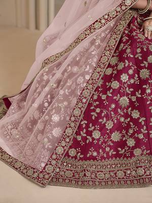 Magenta Embroidered Art Silk Designer Lehenga Choli 4
