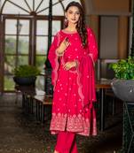 Women printed regular kurta with trousers & with trousers & with dupatta