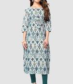 White::grey women's pure cambric cotton jaipuri printed kurti
