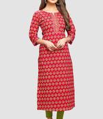 Red::green women's pure cambric cotton jaipuri printed kurti