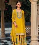 Yellwo SILK EMBROIDERY PARTY WEAR SALWAR SUITS 