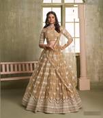 Light Brown Heavy Embroidery Net Semi Stitch A Line Lehenga With Blouse