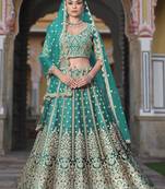 Embroidered Butterfly Net  Turquoise Designer Ceremonial Lehenga Choli