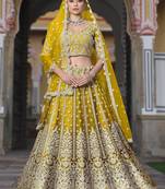 Embroidered Butterfly Net Mustard Designer Ceremonial Lehenga Choli