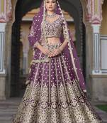 Royal Plum Purple Bridal Lehenga Choli with Heavy Golden Zari Embroidery & Dupatta