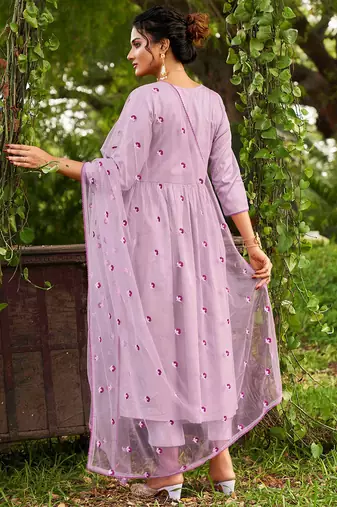 Trendmalls Women's chanderi silk embroidery salwar suit set kurta pant with dupatta