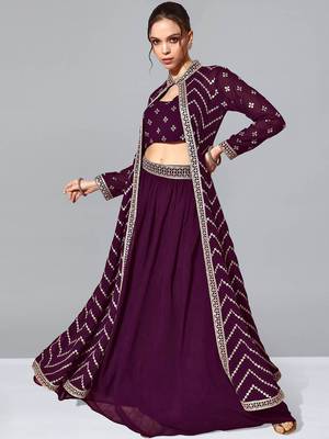 Voilet Georgette Sequin Work Lehenga  1