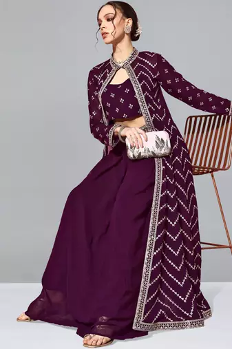 Trendmalls Voilet Georgette Sequin Work Lehenga 