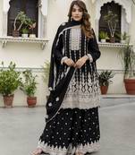 Women's art silk embroidery a line kurta sharara with dupatta set