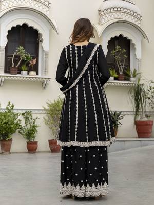 Trendmalls Women's art silk embroidery a line kurta sharara with dupatta set 3