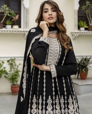 Trendmalls Women's art silk embroidery a line kurta sharara with dupatta set 5