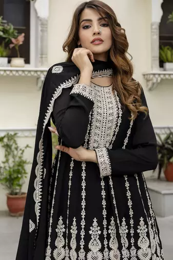 Women's art silk embroidery a line kurta sharara with dupatta set