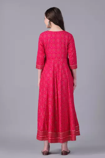 Pink women embroidered floral printed anarkali kurta