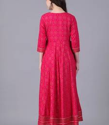 Pink women embroidered floral printed anarkali kurta
