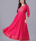 Pink women embroidered floral printed anarkali kurta