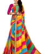 Striped Leheriya Georgette Saree  (Multicolor)