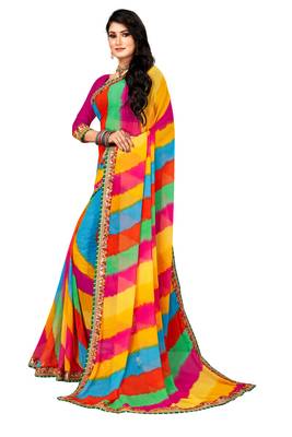 Striped Leheriya Georgette Saree  (Multicolor) 2