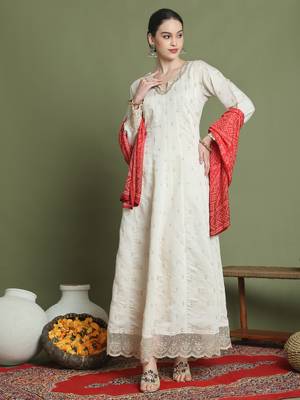 cream raw silk embroidered gown style 1