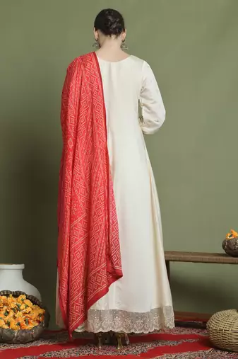 cream raw silk embroidered gown style