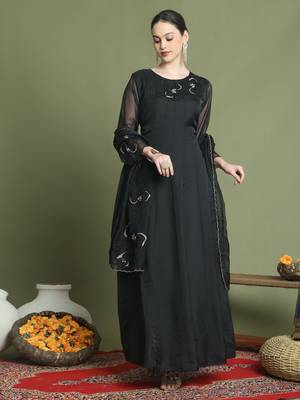  black organza embroidered gown style 1