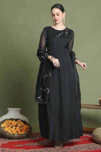 black organza embroidered gown style