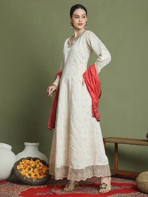 cream raw silk embroidered gown style 3